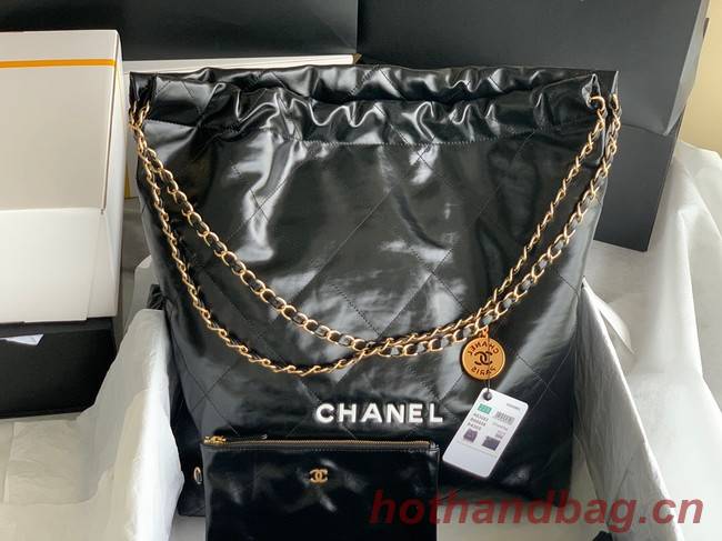 CHANEL 22 HANDBAG Shiny Calfskin & Gold-Tone Metal AS3262 black&white