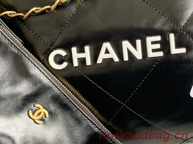 CHANEL 22 HANDBAG Shiny Calfskin & Gold-Tone Metal AS3262 black&white