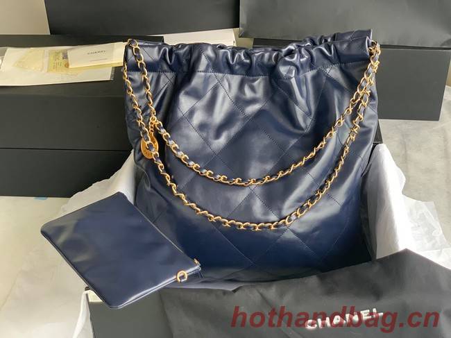 CHANEL 22 HANDBAG Shiny Calfskin & Gold-Tone Metal AS3262 dark blue