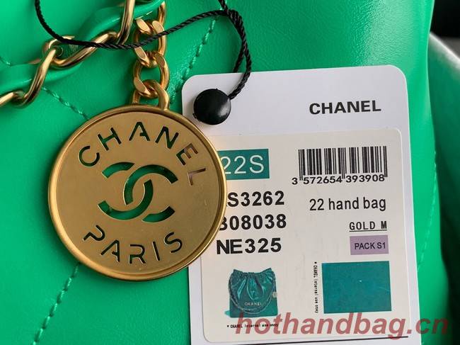 CHANEL 22 HANDBAG Shiny Calfskin & Gold-Tone Metal AS3262 green