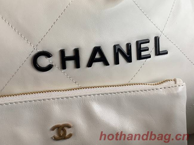 CHANEL 22 HANDBAG Shiny Calfskin & Gold-Tone Metal AS3262 white&black