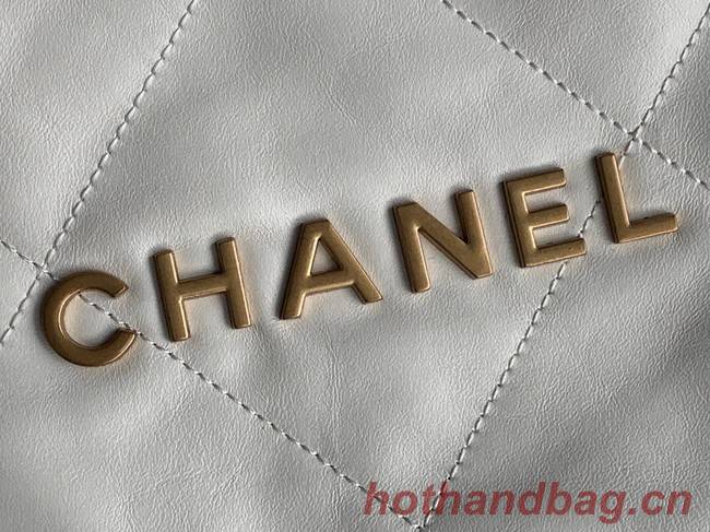 CHANEL 22 HANDBAG Shiny Calfskin & Gold-Tone Metal AS3262 white&gold