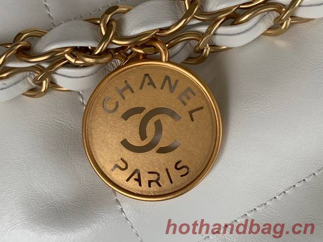 CHANEL 22 HANDBAG Shiny Calfskin & Gold-Tone Metal AS3262 white&gold