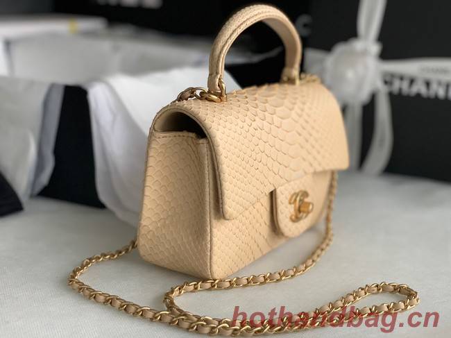 Chanel Snake skin mini flap bag with top handle AS2431 apricot