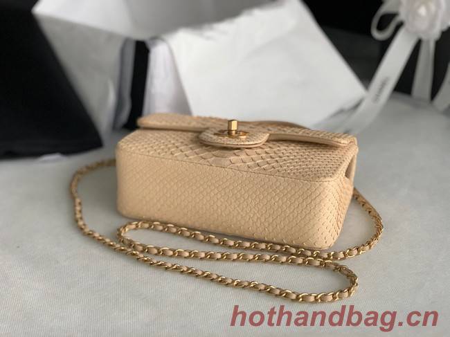 Chanel Snake skin mini flap bag with top handle AS2431 apricot