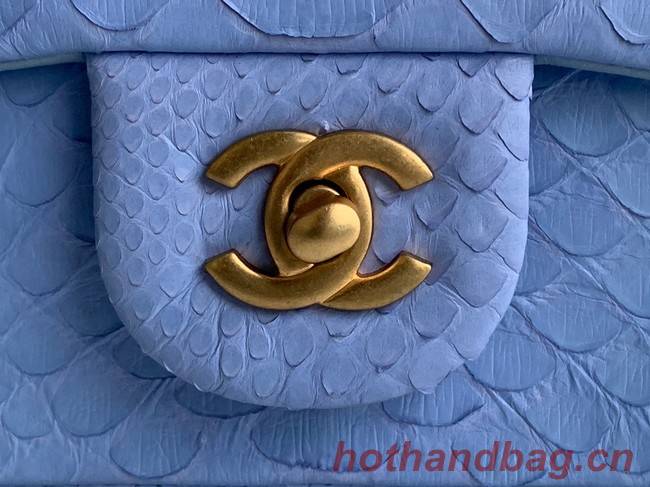 Chanel Snake skin mini flap bag with top handle AS2431 blue