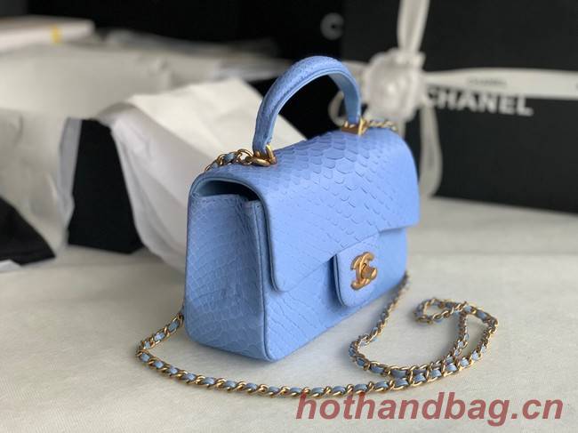 Chanel Snake skin mini flap bag with top handle AS2431 blue