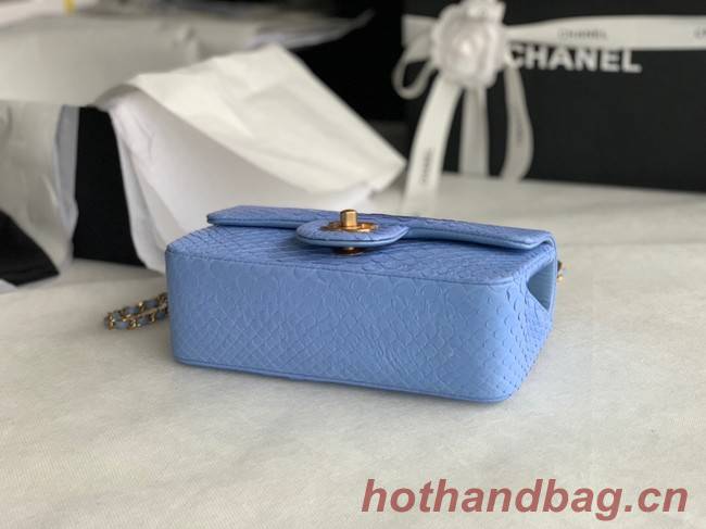 Chanel Snake skin mini flap bag with top handle AS2431 blue