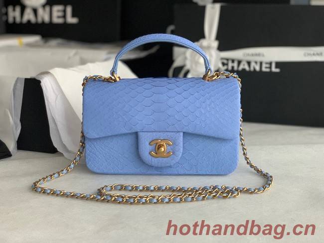 Chanel Snake skin mini flap bag with top handle AS2431 blue