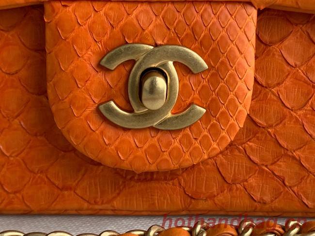 Chanel Snake skin mini flap bag with top handle AS2431 orange