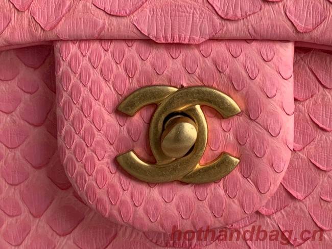 Chanel Snake skin mini flap bag with top handle AS2431 pink