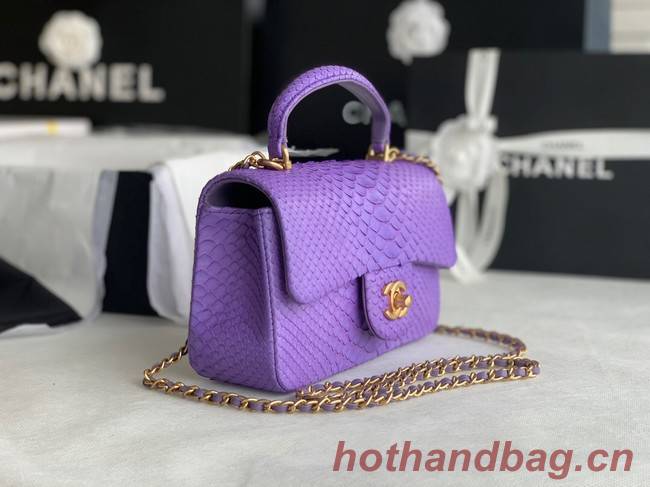 Chanel Snake skin mini flap bag with top handle AS2431 purple