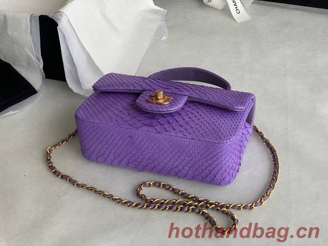 Chanel Snake skin mini flap bag with top handle AS2431 purple