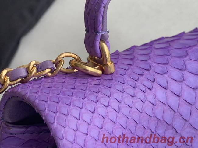 Chanel Snake skin mini flap bag with top handle AS2431 purple