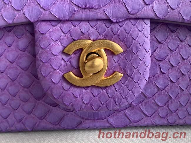 Chanel Snake skin mini flap bag with top handle AS2431 purple