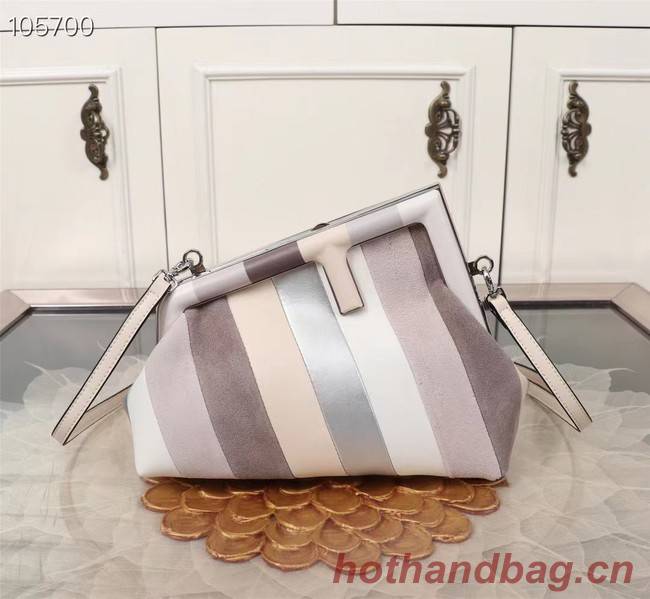 Fendi First Small Leather bag with silver and light brown inlay 8BP129A