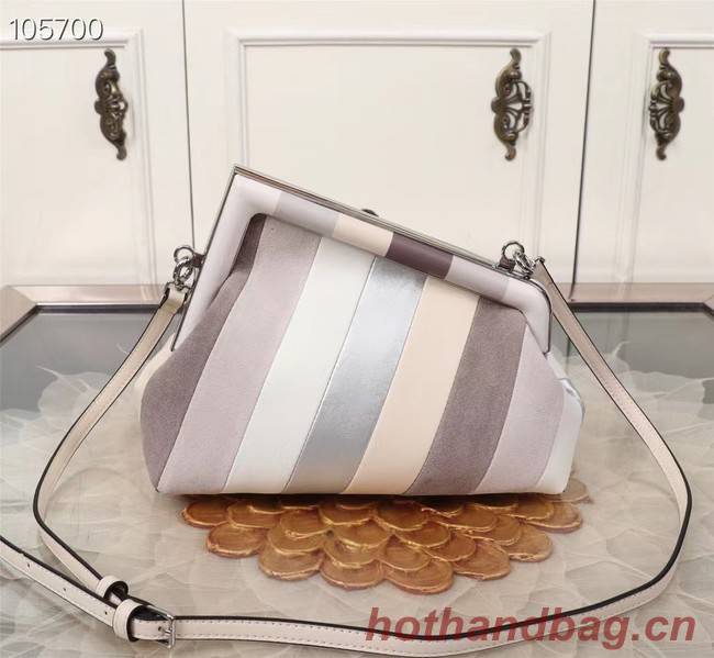 Fendi First Small Leather bag with silver and light brown inlay 8BP129A