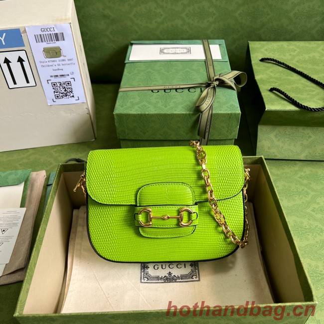 Gucci Horsebit 1955 lizard mini bag 675801 Fluorescent green