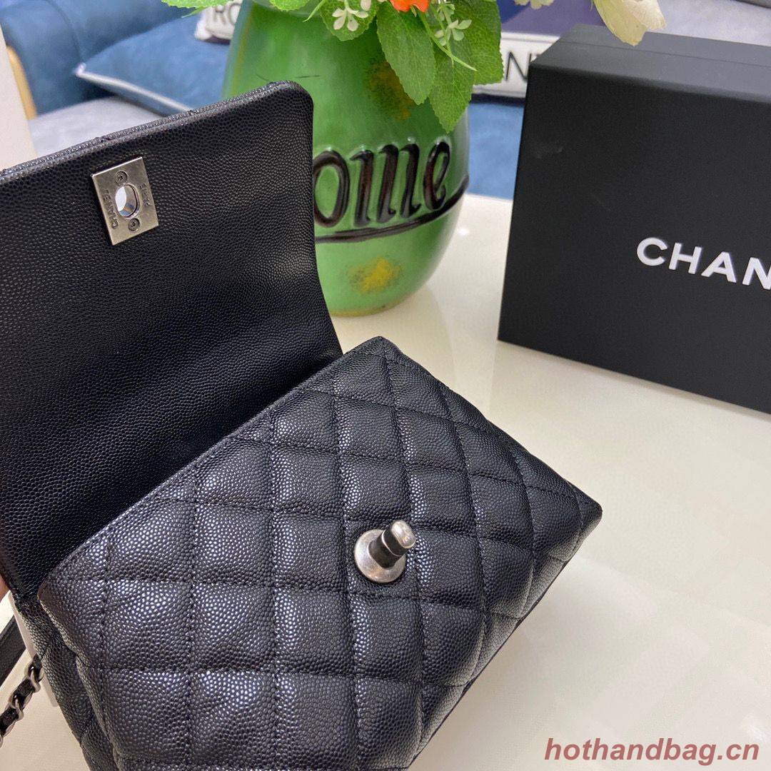 Chanel coco mini flap bag with top handle AS2215 black&Silver-Tone Metal 