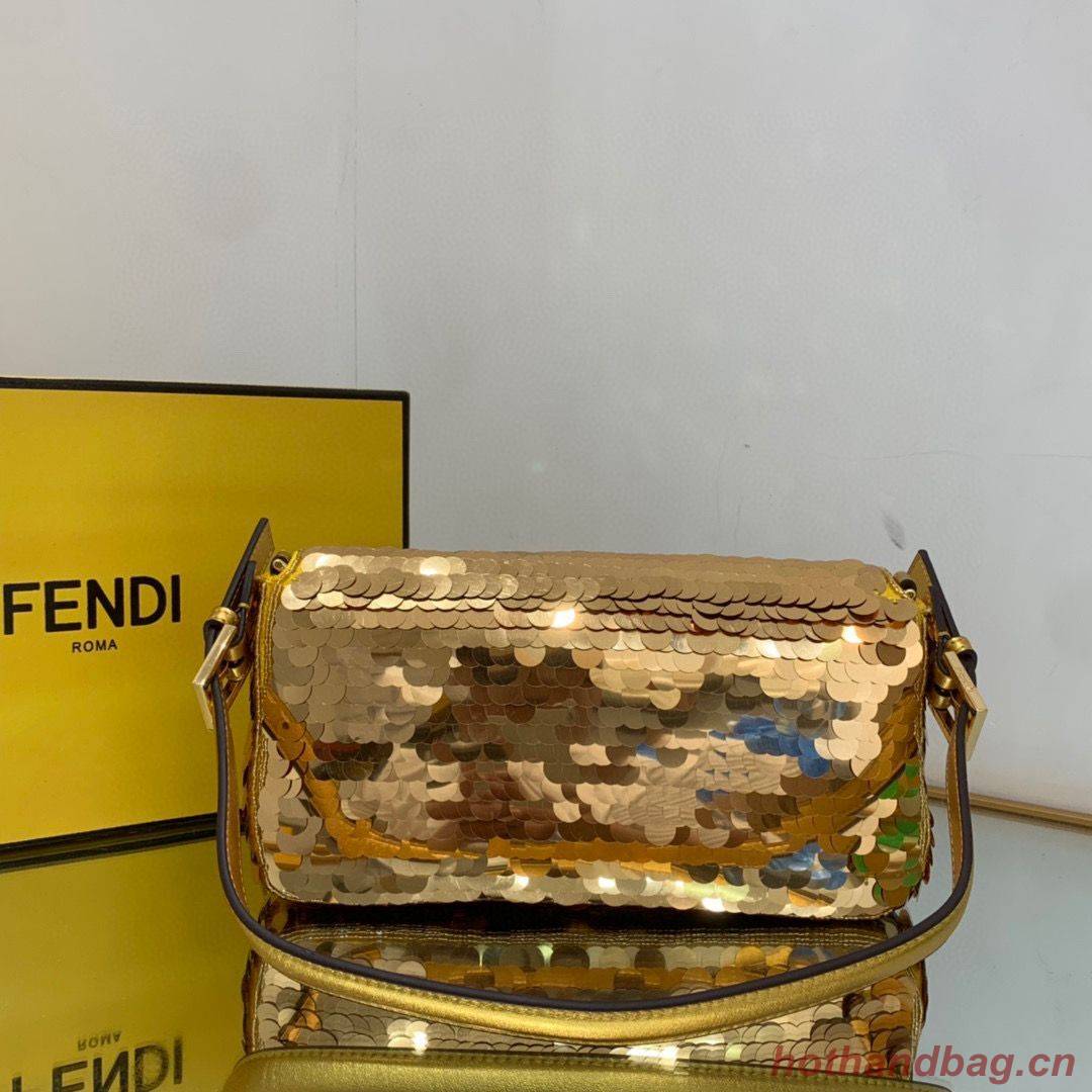 Fendi FF Baguette Gold Metal Sequin Embroidery Bag 2017 Gold