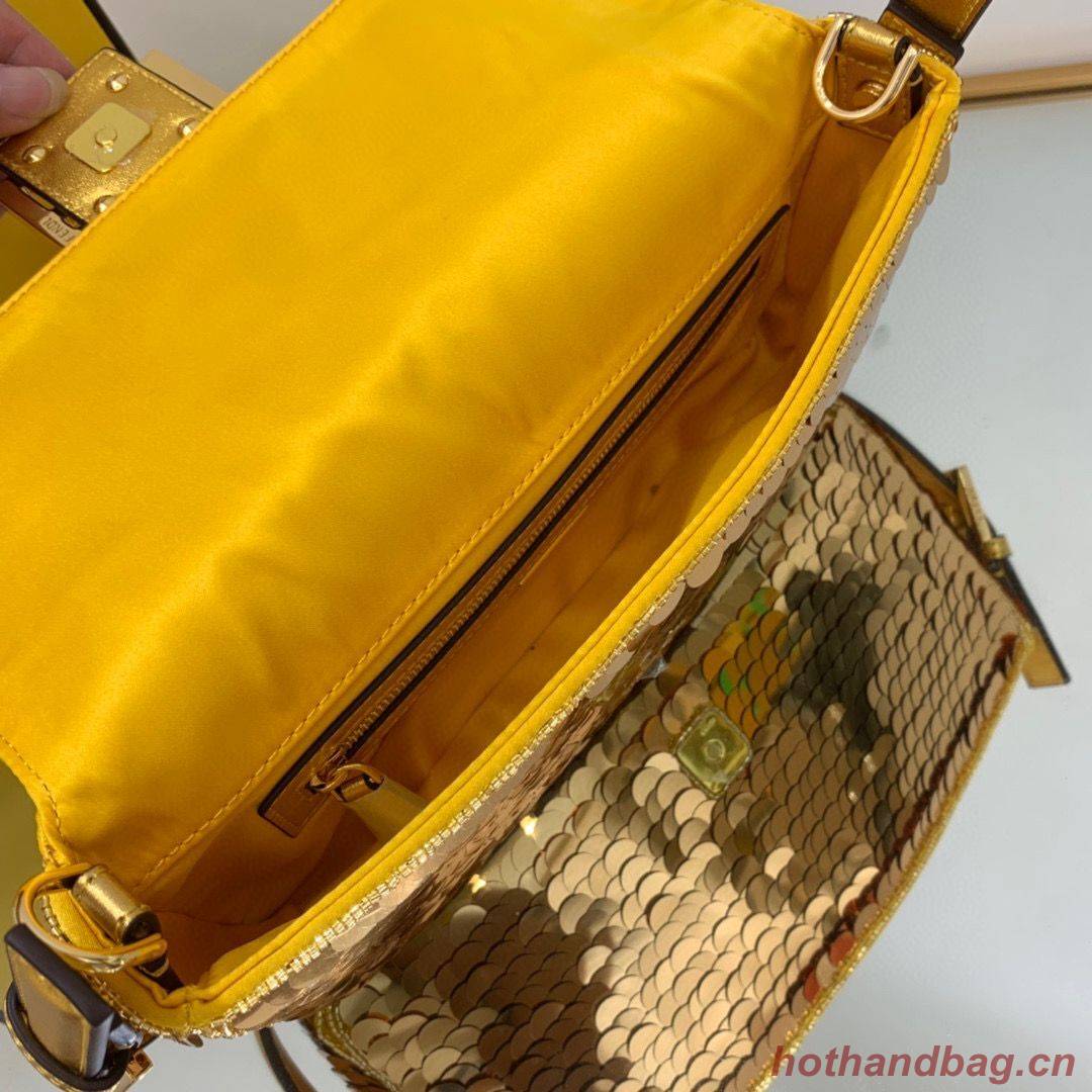 Fendi FF Baguette Gold Metal Sequin Embroidery Bag 2017 Gold