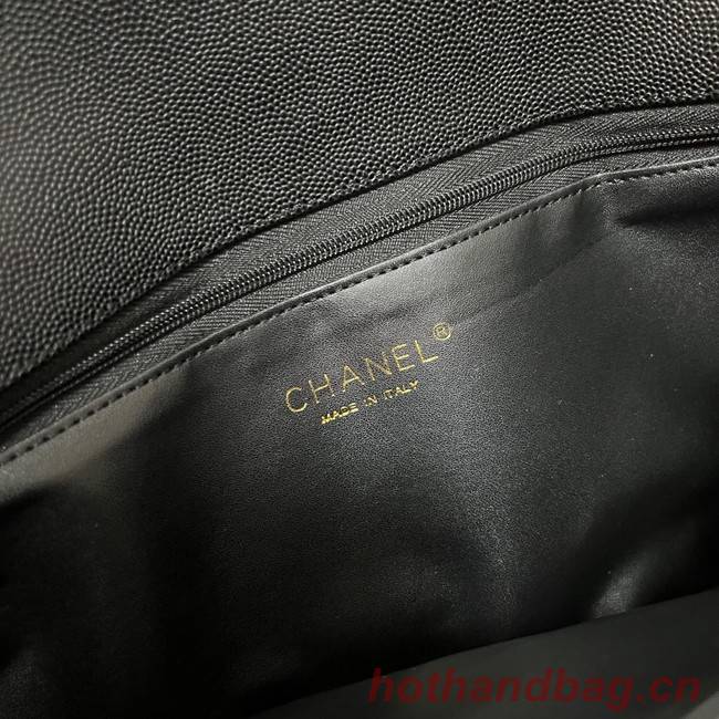 Chanel Clutch Bag Black Caviar Leather 7013 Gold