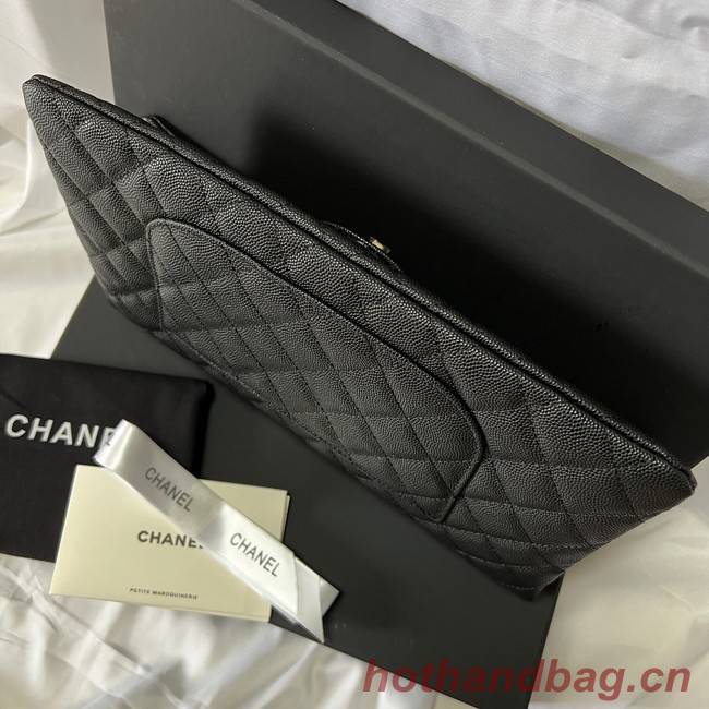 Chanel Clutch Bag Black Caviar Leather 7013 Gold