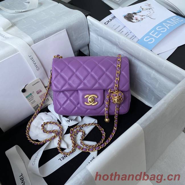 Chanel MINI Flap Bag Original Sheepskin Leather AS1786 purple