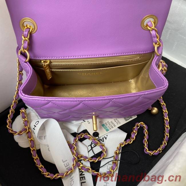 Chanel MINI Flap Bag Original Sheepskin Leather AS1786 purple