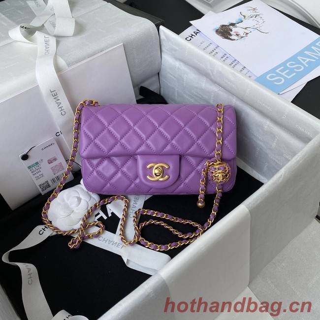 Chanel small Flap Bag Original Sheepskin Leather AS1787 purple