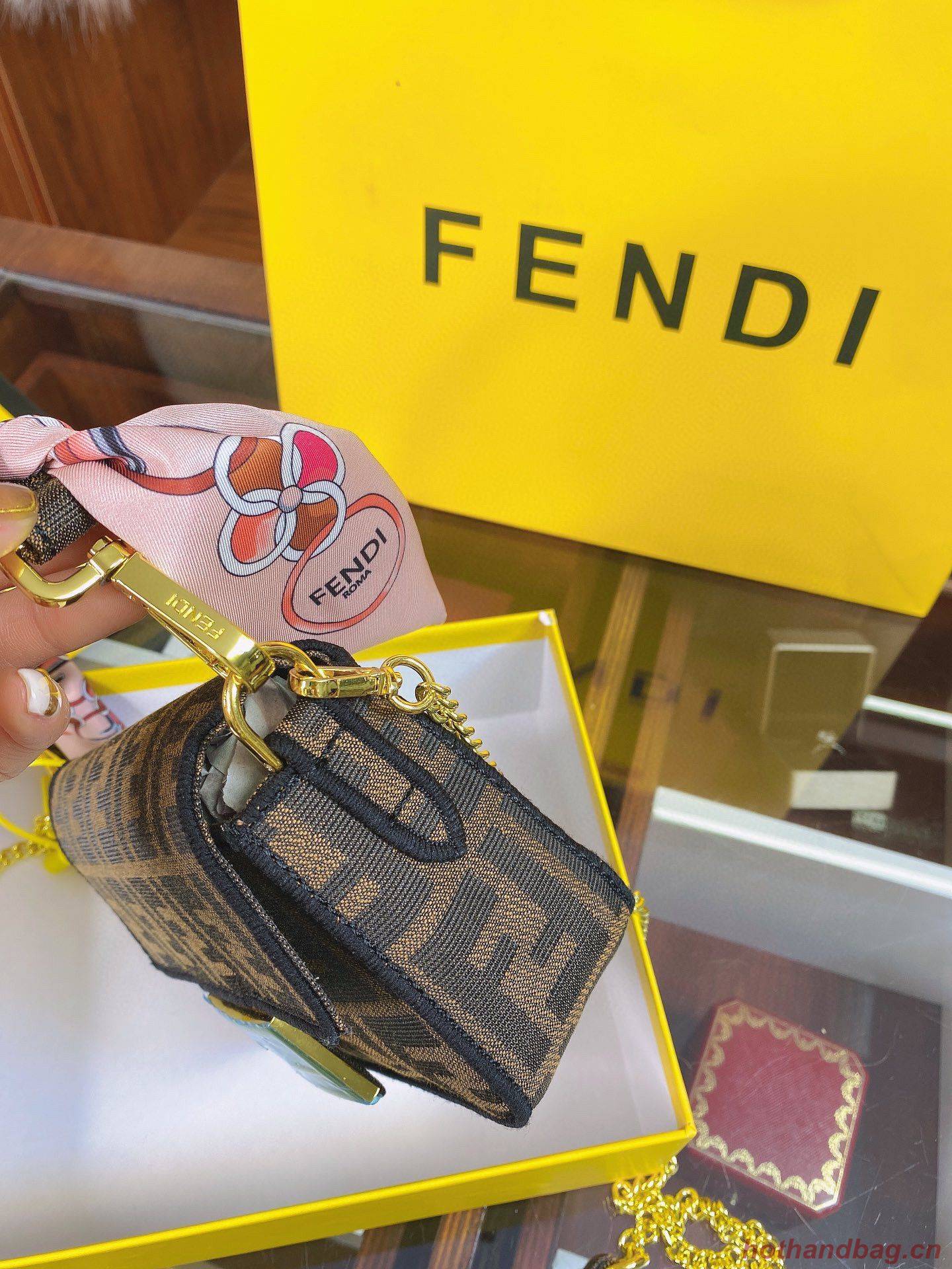 FENDI MINI BAGUETTE CHAIN FF fabric bag 8852 brown