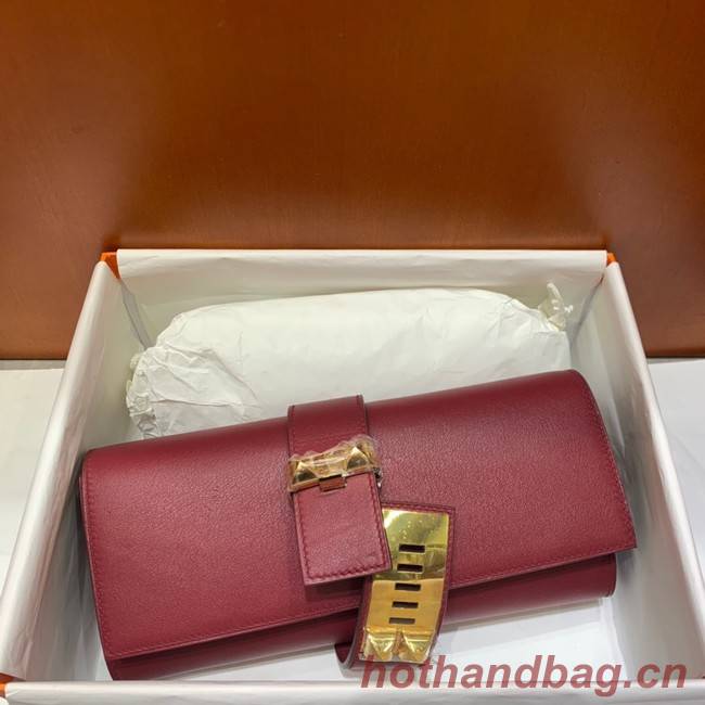 Hermes H Medor swift Leather Clutch 37566 Burgundy&gold hardware