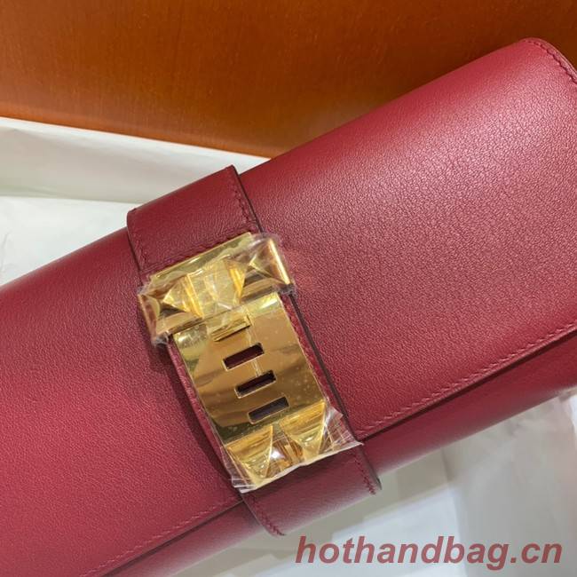 Hermes H Medor swift Leather Clutch 37566 Burgundy&gold hardware