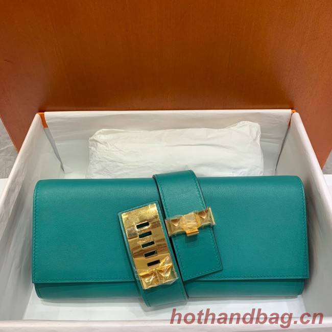 Hermes H Medor swift Leather Clutch 37566 Lake green&Gold hardware