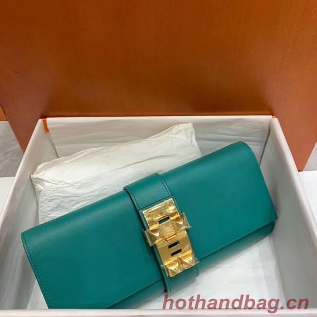 Hermes H Medor swift Leather Clutch 37566 Lake green&Gold hardware