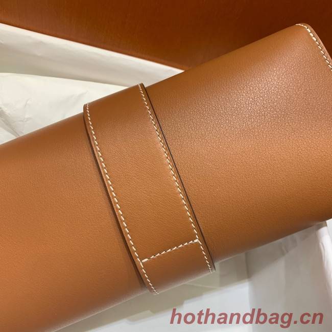 Hermes H Medor swift Leather Clutch 37566 brown&gold hardware