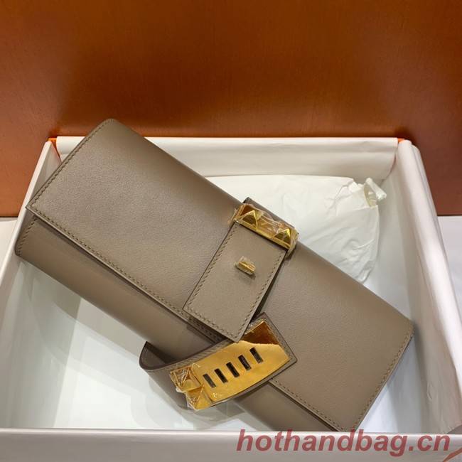 Hermes H Medor swift Leather Clutch 37566 gray&Gold hardware