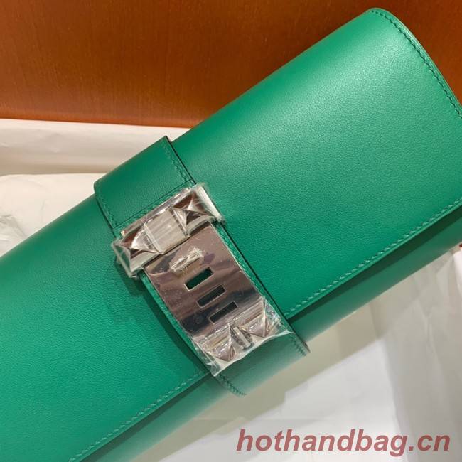 Hermes H Medor swift Leather Clutch 37566 green&Silver hardware