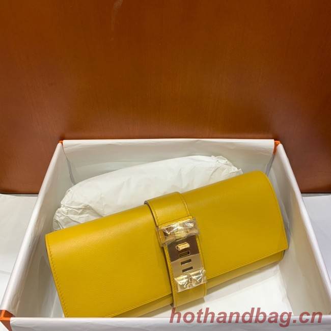 Hermes H Medor swift Leather Clutch 37566 yellow&Gold hardware