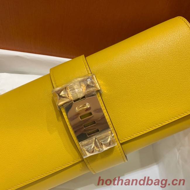 Hermes H Medor swift Leather Clutch 37566 yellow&Gold hardware