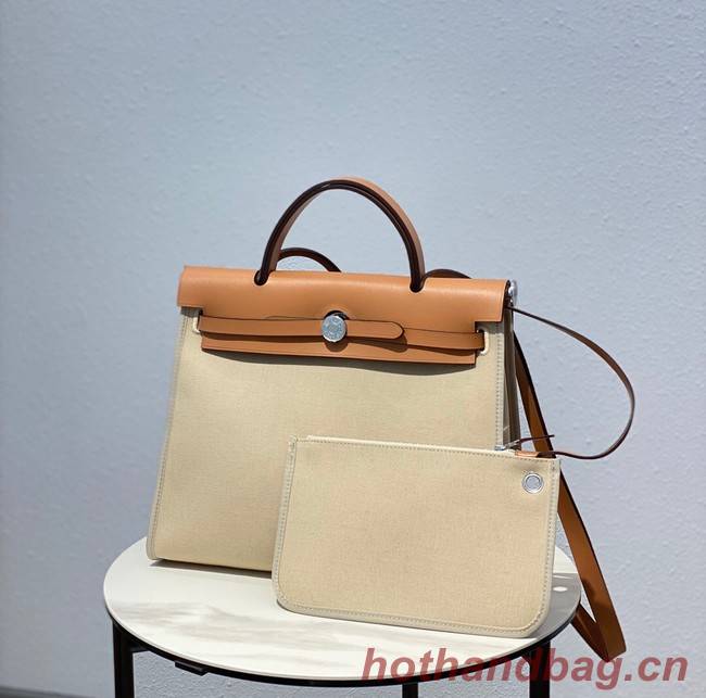 Hermes Herbag 31CM Original Canvas Leather & Calfskin 48887 Offwhite&Camel