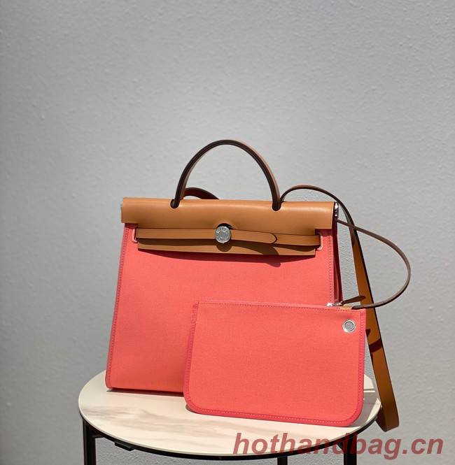 Hermes Herbag 31CM Original Canvas Leather & Calfskin 48887 pink&brown