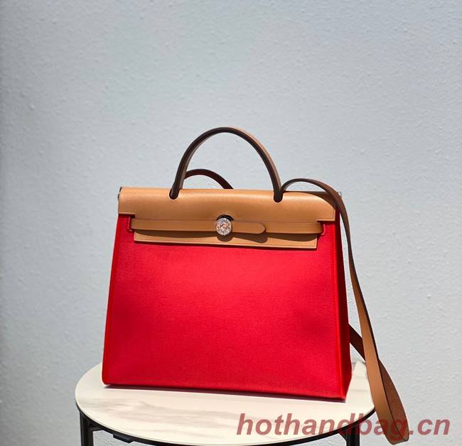 Hermes Herbag 31CM Original Canvas Leather & Calfskin 48887 red&brown