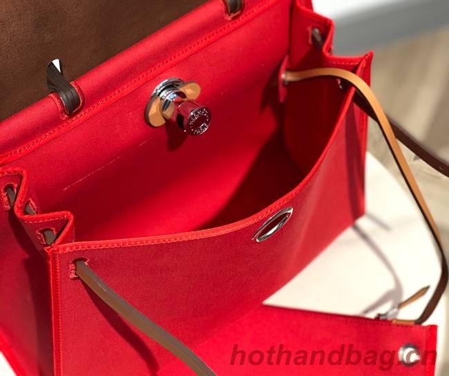 Hermes Herbag 31CM Original Canvas Leather & Calfskin 48887 red&brown