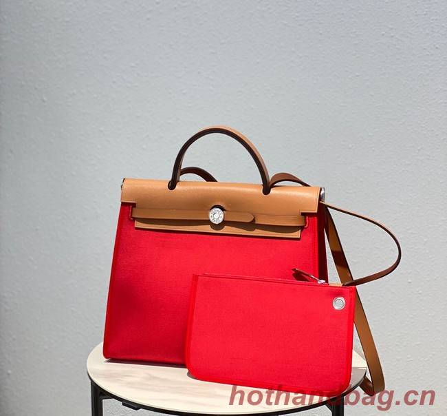 Hermes Herbag 31CM Original Canvas Leather & Calfskin 48887 red&brown