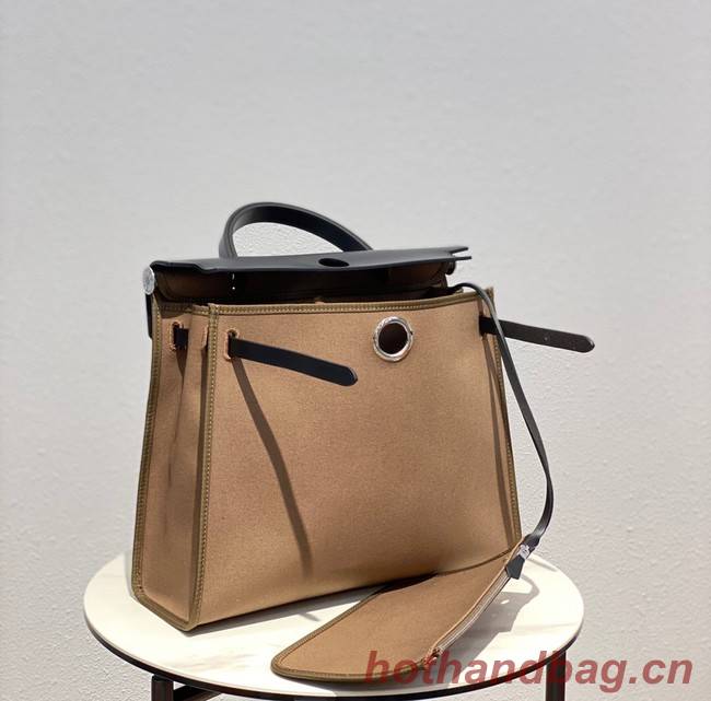 Hermes Herbag 31CM Original Canvas Leather & Calfskin 48887 Cream&black