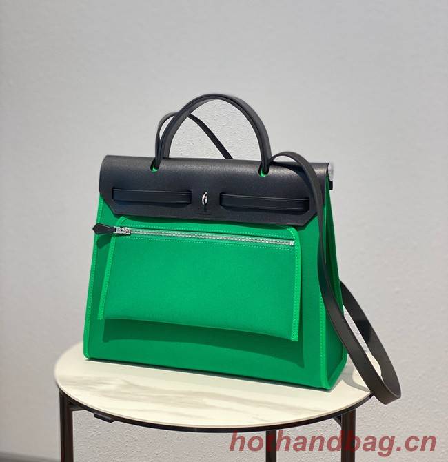 Hermes Herbag 31CM Original Canvas Leather & Calfskin 48887 green&black