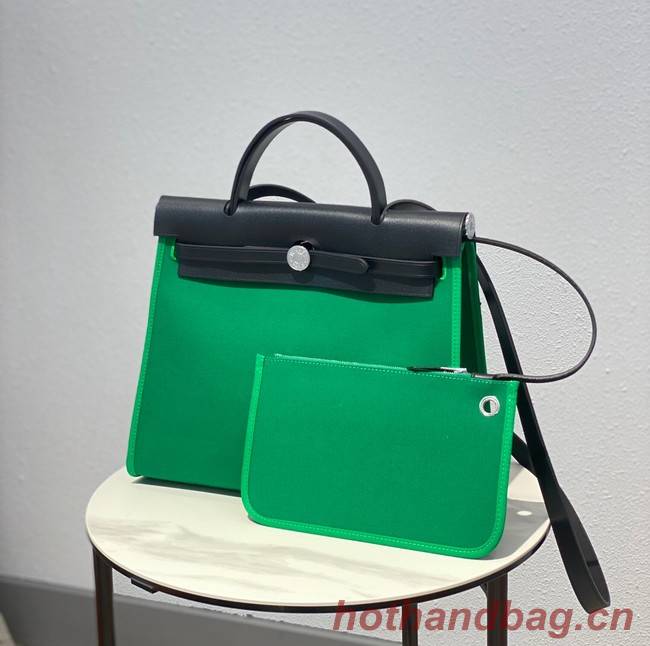 Hermes Herbag 31CM Original Canvas Leather & Calfskin 48887 green&black