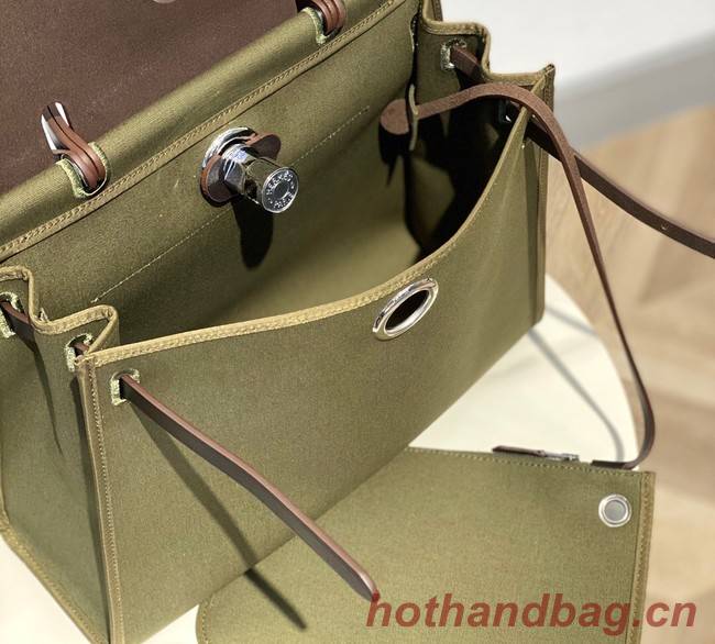 Hermes Herbag 31CM Original Canvas Leather & Calfskin 48887 green&brown