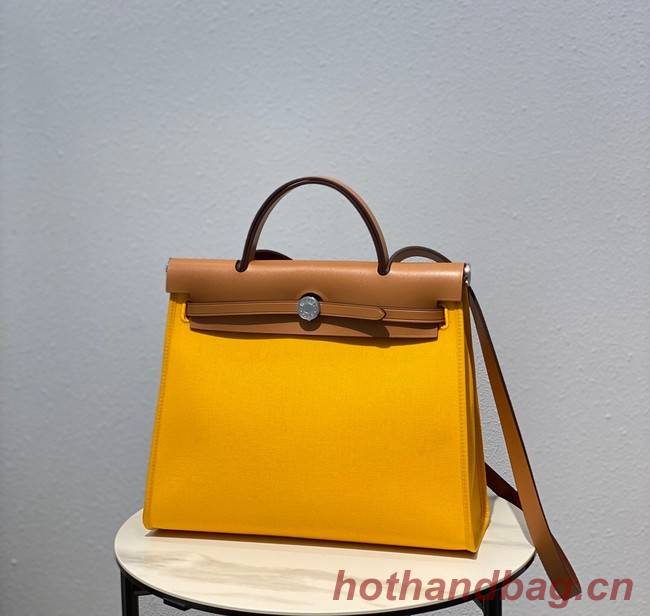 Hermes Herbag 31CM Original Canvas Leather & Calfskin 48887 light yellow&brown